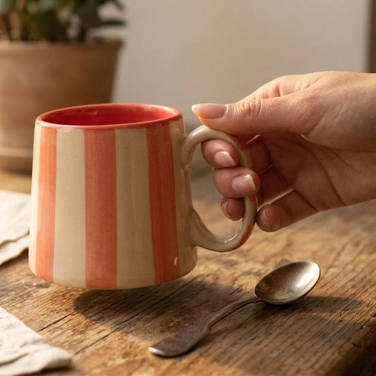 Ceramic Pink Stripe  Coffee cup- 220ml (SET OF 4)
