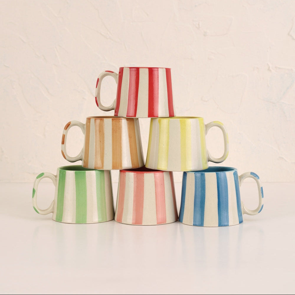 Ceramic Green Stripe  Coffee cup- 220ml (SET OF 4)