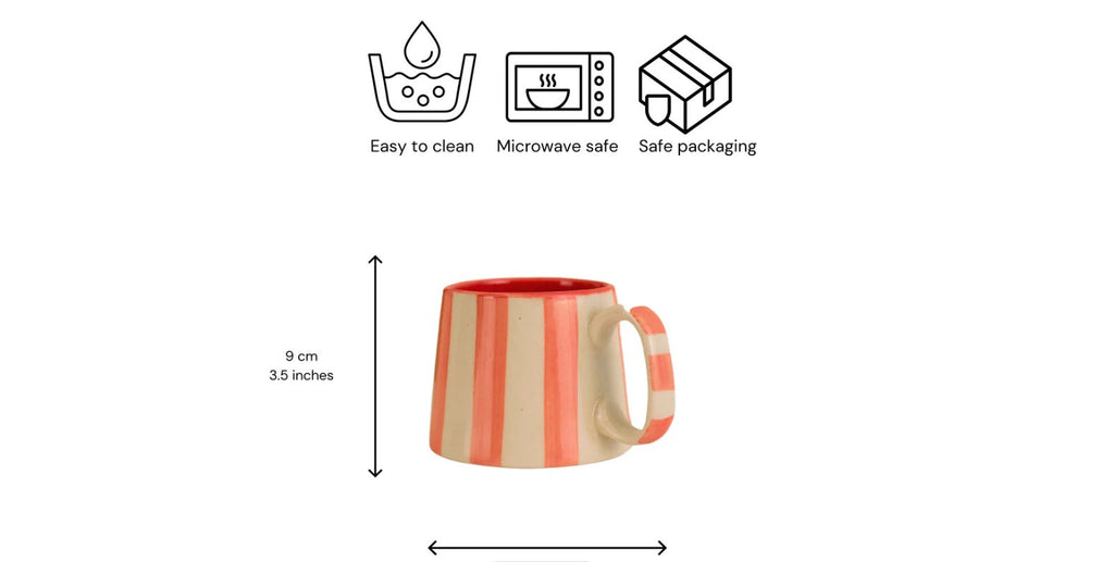 Ceramic Pink Stripe  Coffee cup- 220ml (SET OF 4)